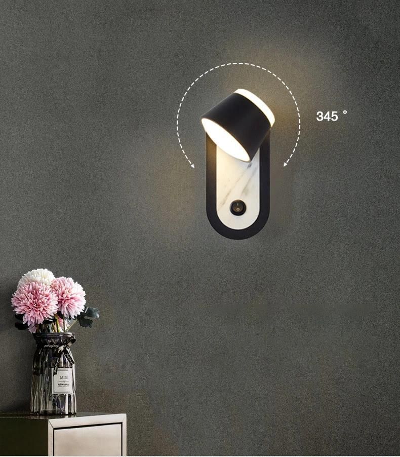 LED Bedside Lamp Wall Lamp Nordic Light Luxury Rotatable Wall Lamp with Switch Simple Modern Wall Lamp