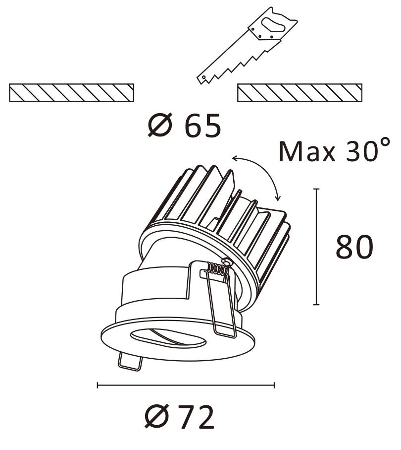 R6910 65mm Cut-out Hole Recessed COB LED Spotlight