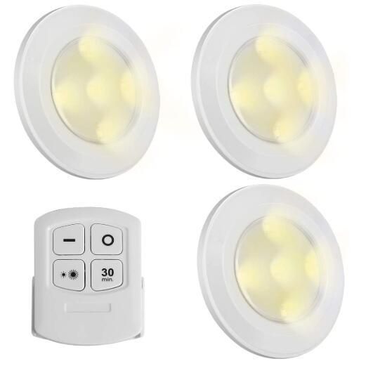 Battery Powered Wireless LED Puck Lights Remote Control Dimmable Closet Night Light