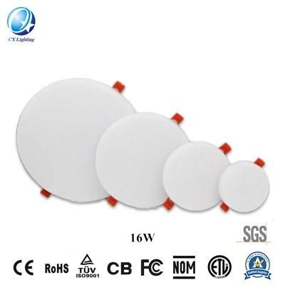 Hole Size Free Adjustable Frameless High Brightness 16W LED Light Round Panel