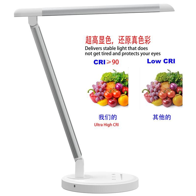 12W LED Desk Lamp, Dimmable and Adjustable Table, Touch-Sensitive Control Panel, with 5 Lighting Modes 7 Brightness Levels, Timer and 5V/2.1A USB Charging Port