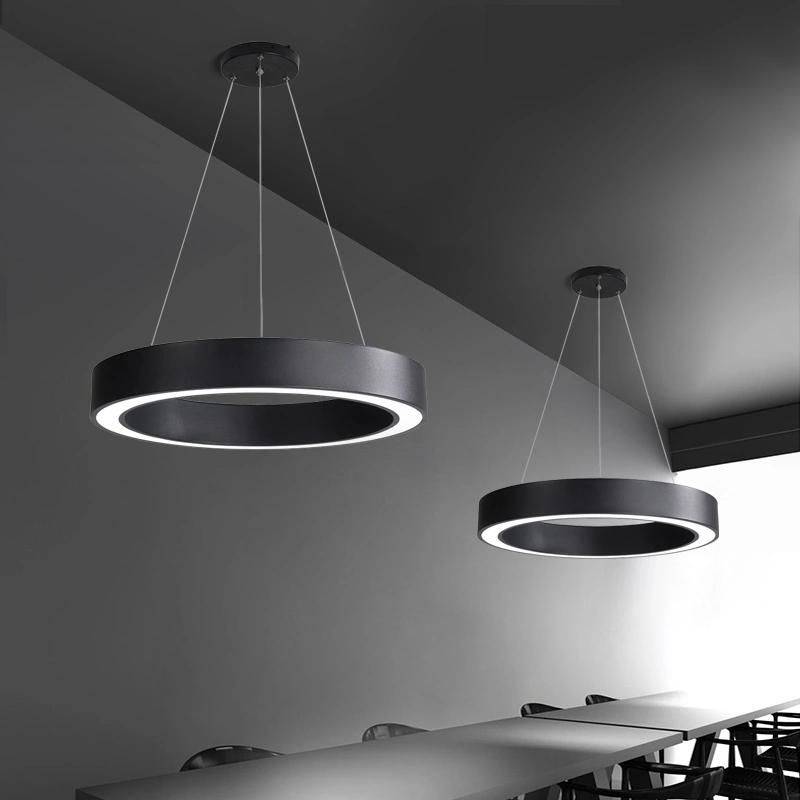 Modern LED Metal 18 Inch Ring Lamps Light Black Office Restaurant Hotel Decoration Commercial Circle Ring Pendant Light