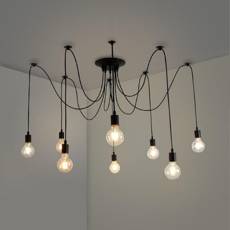 Industrial Pendant Lighting Adjustable DIY Vintage Style Spider Semi 12 Heads Ceiling Light