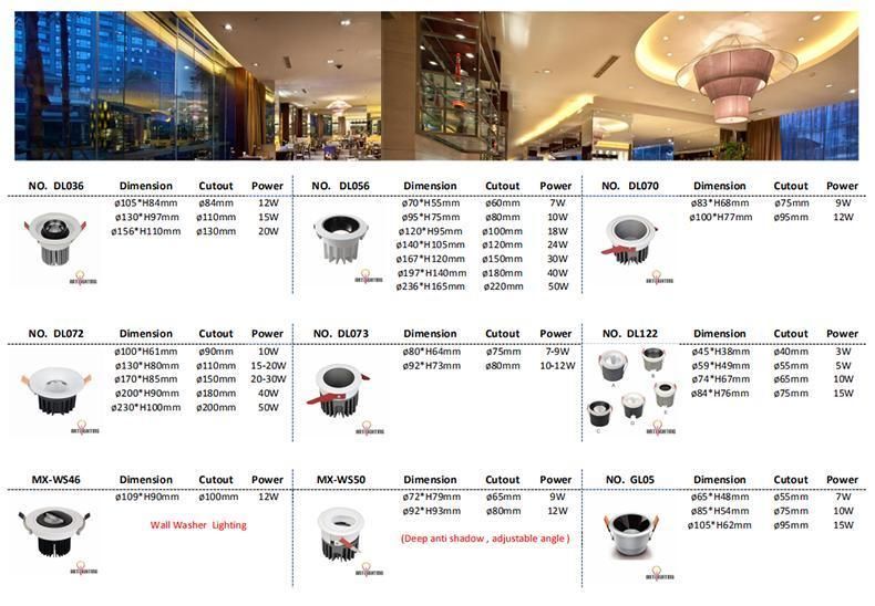 Indoor Commercial Mall Anti Glare Recessed Ceiling Downlights Fixture Pure Aluminum LED Down Light COB