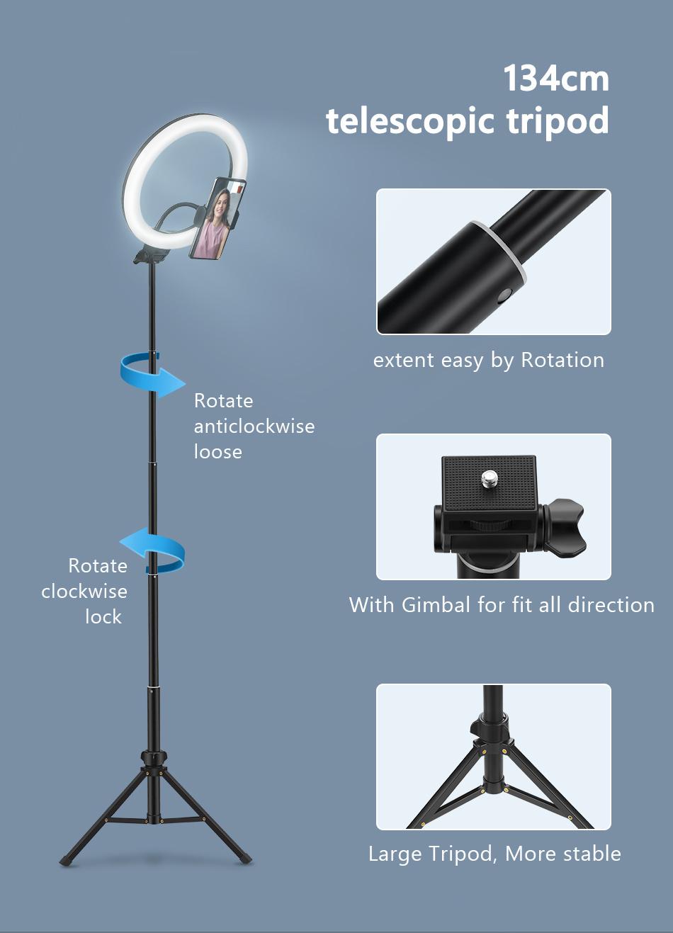 Selfie Ring Light Photography LED Rim of Lamp with Mobile Holder Support Tripod Stand Ringlight for Live Video Streaming