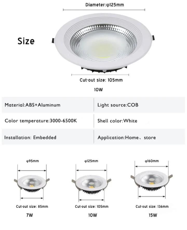 Good Quality 7W 10W 12W 15W 20W 30W LED Down Light Die-Casting Aluminum COB LED Downlight