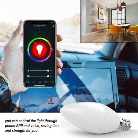 Alexa Google Home C37 E14 5W LED Candle Bulb WiFi Tuya Bulb RGB+Cw+Ww LED Smart Bulb for Party and Indoor Lighting