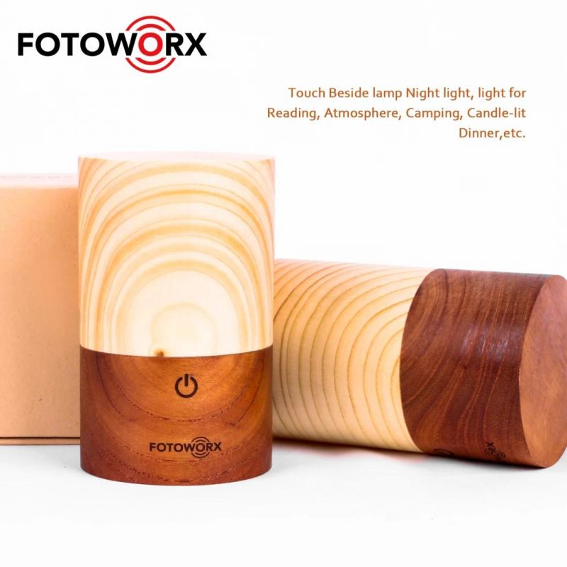 Fotoworx Genuine Wood Night Light Touch Sensor LED Bedside Lamp Light