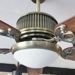 Retro Style 56 Inch Abanico De Techo 5 Plywood Blades Remote Control Antique Ceiling Fan with Light