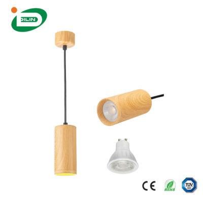 GU10 LED Bulb Ceiling Pendant Light Modern Wood Energy Saving Lighting Fixture Round GU10 Bulb Housing Decoration Lighting