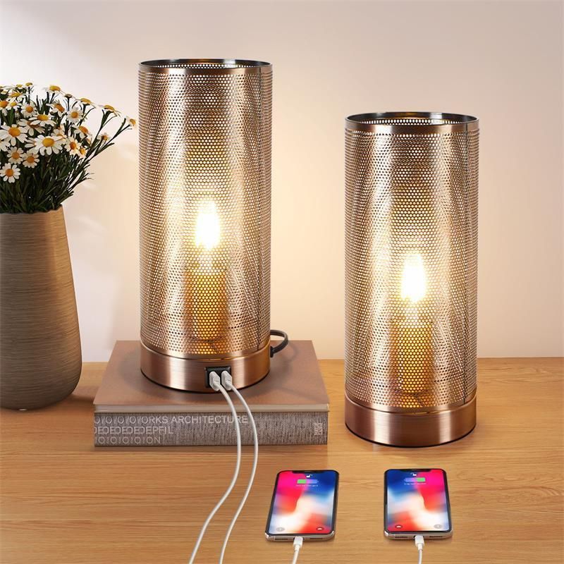 Modern Dimmable Industrial LED Table Lamp USB Charging Port and Socket Bedroom Touch Metal Desk Light Bedside Lamp