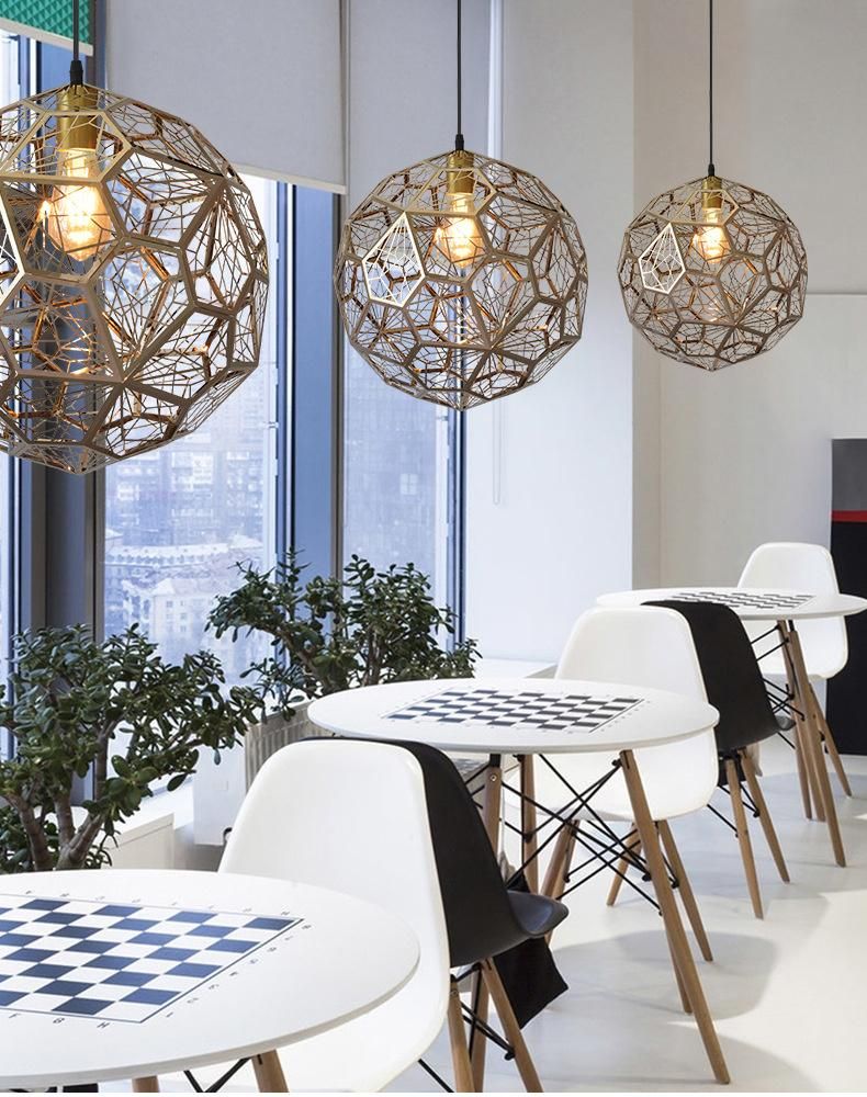 Modern Simple Stainless Steel Polyhedral Ball Chandelier Creative Geometric Mesh Chandelier