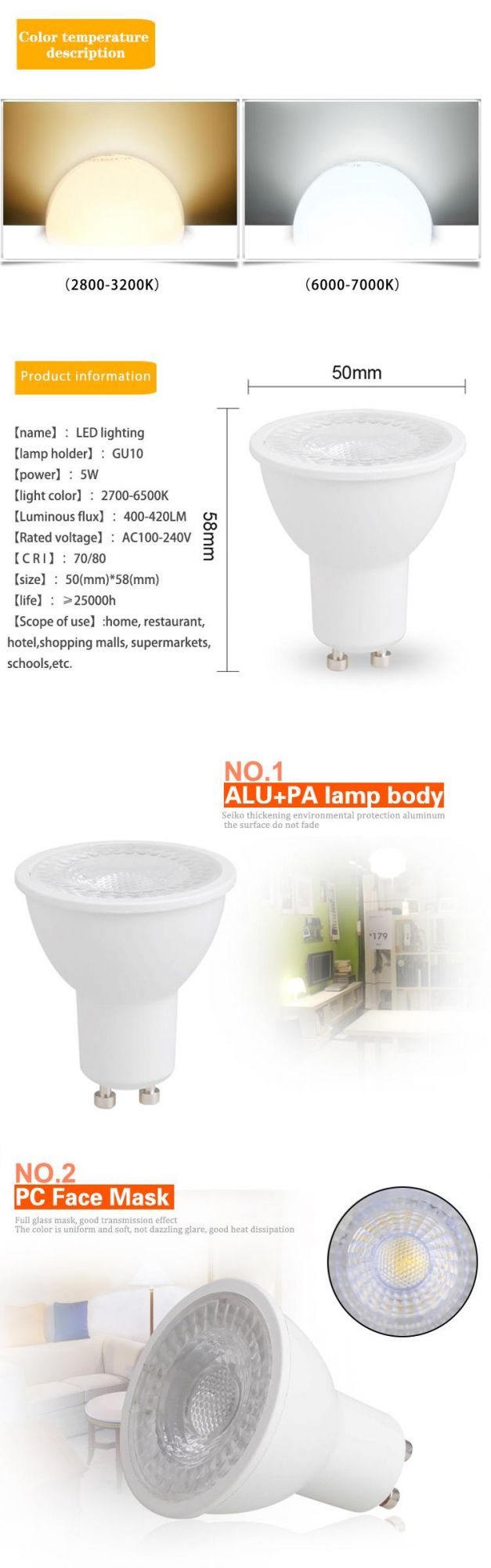 7W Long Life GU10 LED Spot Light