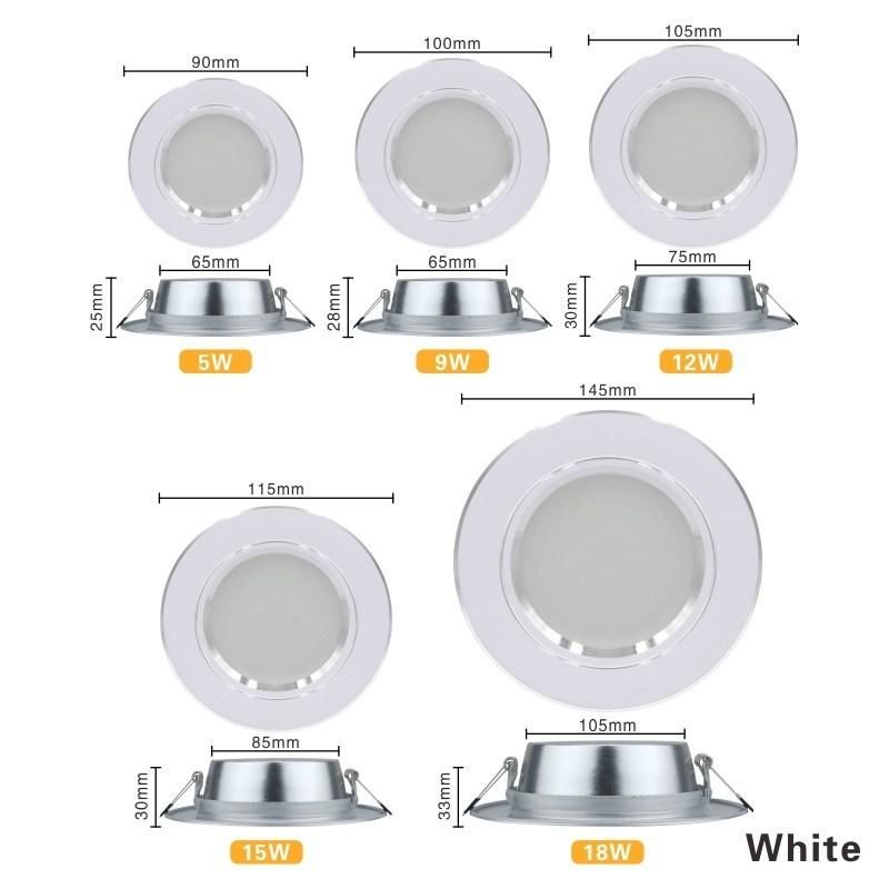 Dob 220-240V Aluminum and Acrylic Ceiling Light 3W 6W 9W 12W Downlight CREE LEDs
