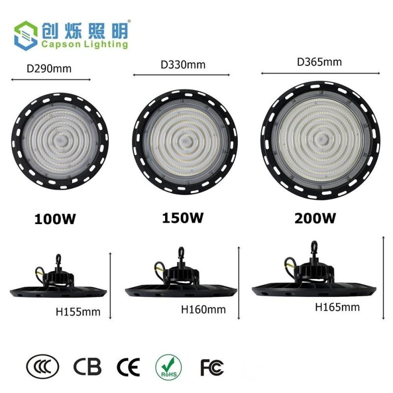 200W UFO LED Industrial Lighting 3years 140lm Factory High Bay Light