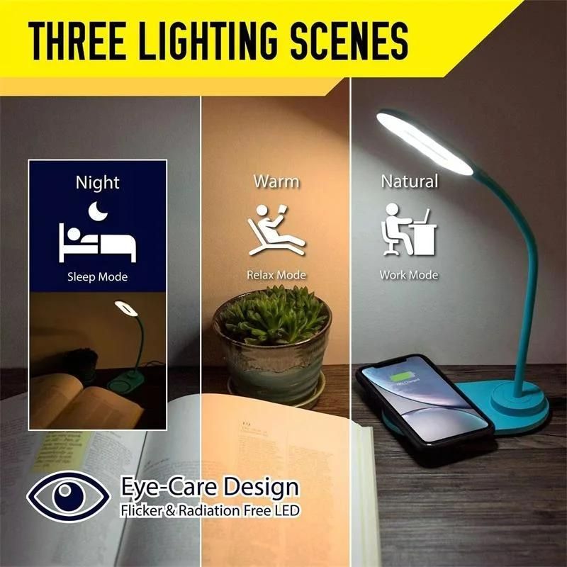 Dimmable Folding Reading Night Light Wireless Charger Rechargeable LED Desk Lamp