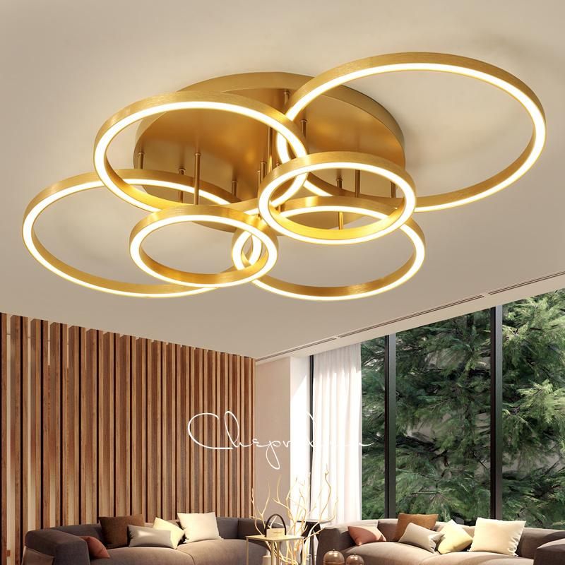 Luxury Hotel Golden Rings Acrylic LED Ceiling Lamps