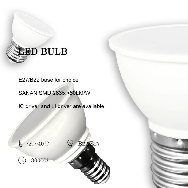 LED Bulb Spotlight 3W 5W 7W 8W E14 E27 B22 Base Reflector LED Lamp New ERP CE RoHS Approval Home Decoration and Indoor Lighting