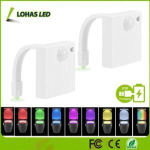 Waterproof Motion Sensor Toilet Night Light USB Rechargeable LED Lights Motion Activated 8 Colors Changing Night Light