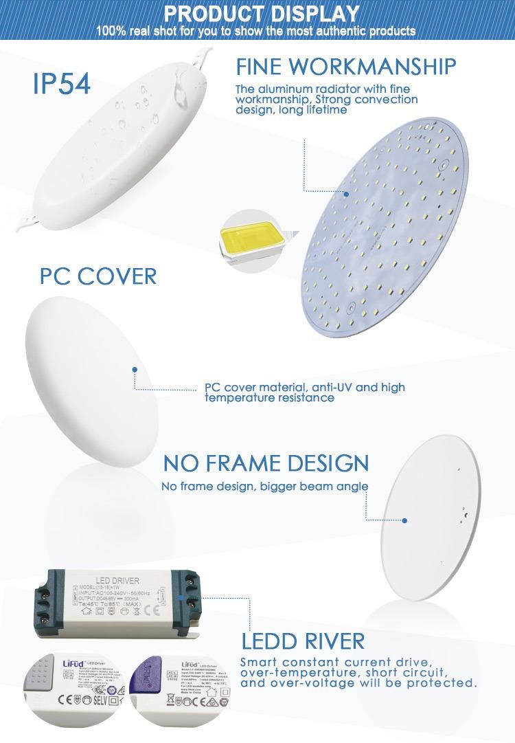 OEM Factory Frameless No Frame 18W Lamp 18 Watt Ceiling LED Panel Light with 3 Years Warranty