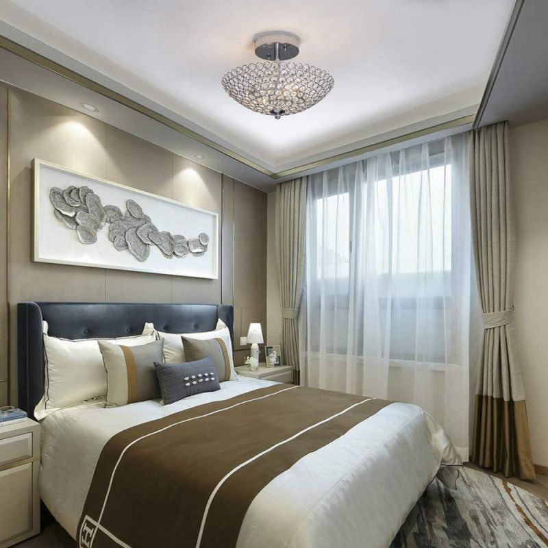 Modern Chrome Ceiling Lamp Decorative Semi Flush Mounted Bedroom Dining Room Crystal Ceiling Lights