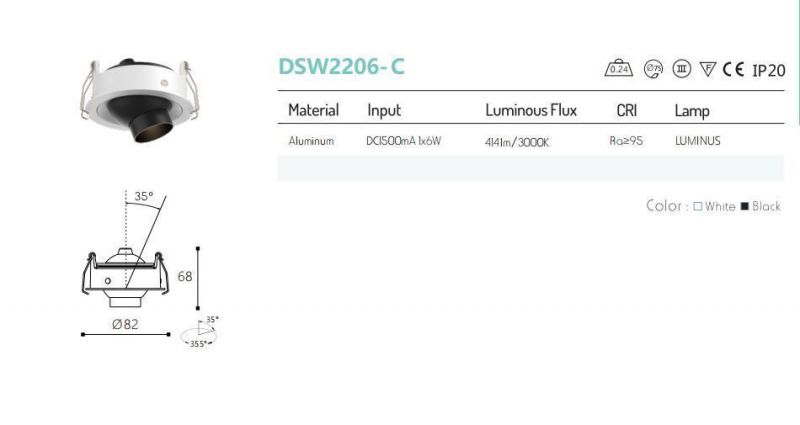 3W Indoor Mini Anti Glare Adjustable Recessed 15° - 55° Zoomable LED Downlight