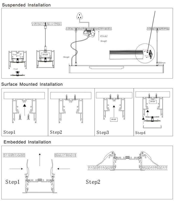 Embedded 40W LED Aluminum Profile Linear Trunking Light