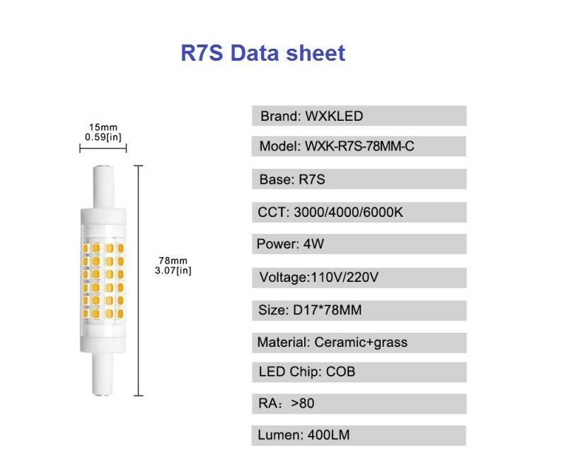 R7s LED Bulb 78mm Dimmable 4W 240V, 40W Halogen Bulbs Equivalent, Double Ended J78 Floodlight, 3000K Warm White J Type Light Bulb for Flood Lamp
