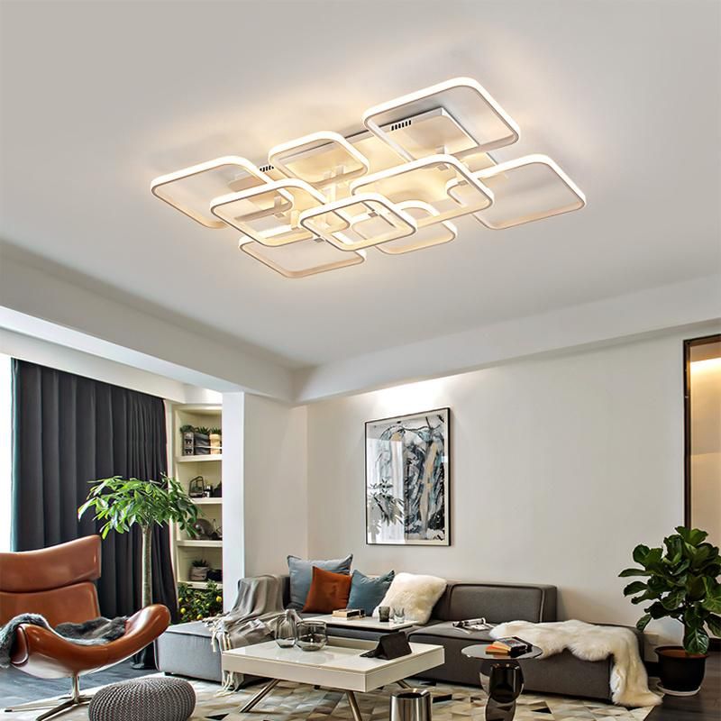 Rectangular Surface Mount Acrylic LED Ceiling Light Modern Dimming Design Living Room Semi Flush Ceiling Lamp