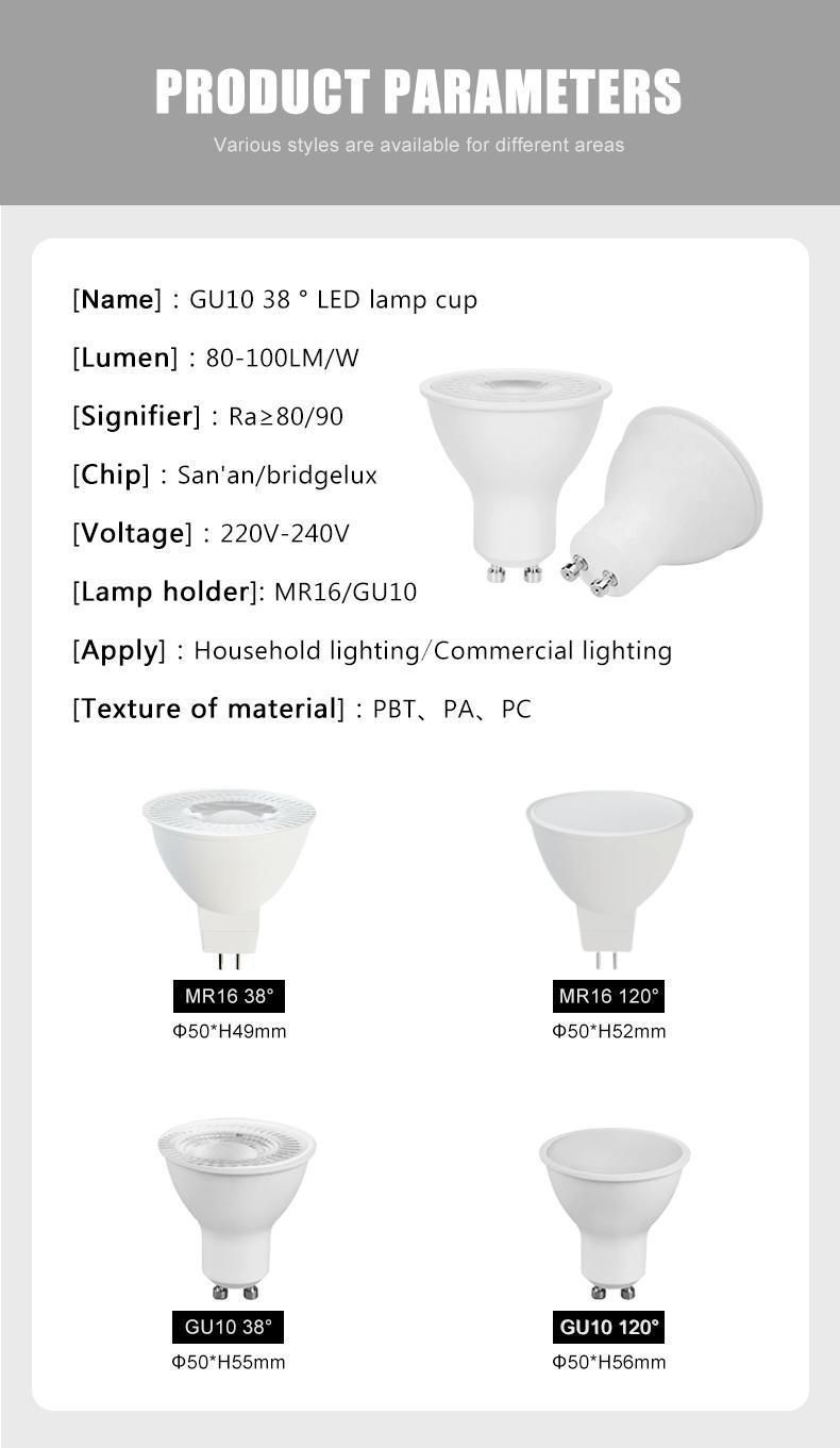 High Power SMD LED GU10 7W Dimmable Spotlight for Home Lighting