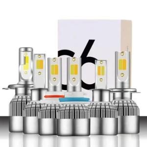 Dual Color C6 H4 LED Bulb Auto Car Lamp COB Chips Car 36W 3800lm Light Bulbs