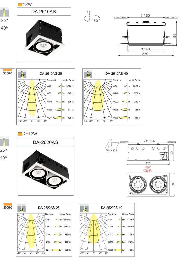 Morden Light 220voltage Double Head Adjustable Grille Light Ceilinglight