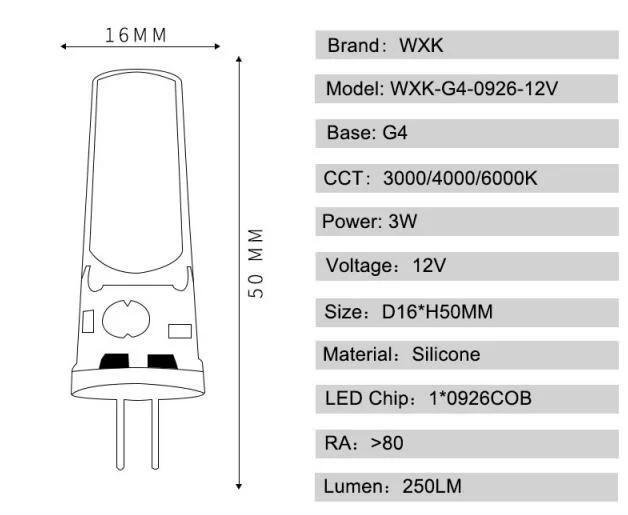 LED G4 G9 COB 0926 3W 250lm 12vacdc LED Bulb