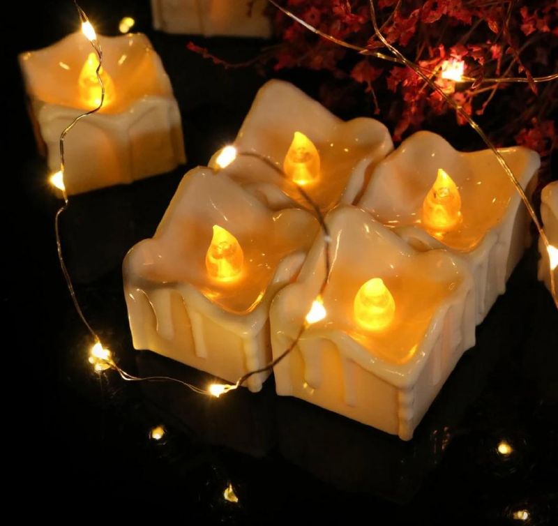 LED Yellow Flashing Square Tear Candle Light Flickering with Batteries for Home Decoration