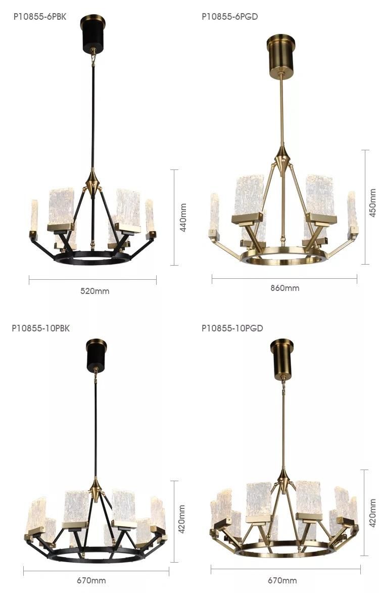 Luxury Modern Styles Copper Color Customize Glass Pendant Lamp LED Chandelier