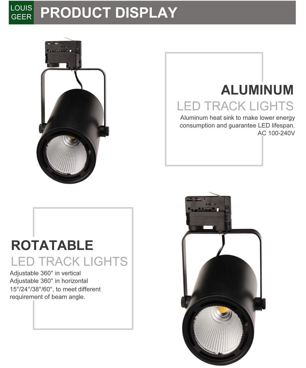 Clothing Store Aluminum Black White LED Track Light System COB 40W Adjustable Beam Ceiling Light