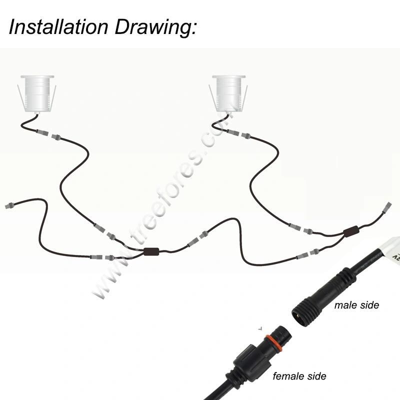 Silicon Wire IP67 CE 1m 2pin Extension LED Cable 3pin Y Parallel with DC Quick Terminal