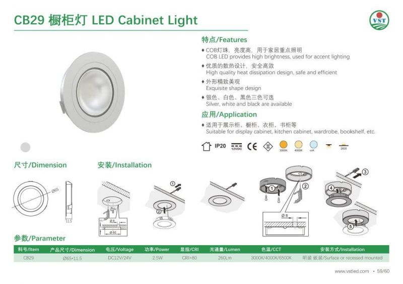 Round Super Thin 12V CE Under Cabinet Downlight for Cabinet Lighting