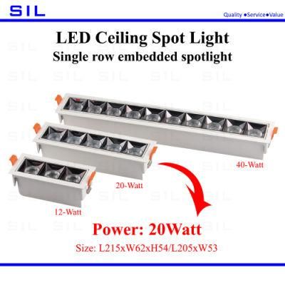 20W Die Casting Heat Dissipation Structured LED Single Row Embedded Spotlight