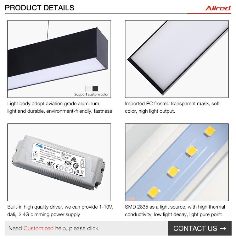 4 FT Modern Commercial LED Linear Pendant Office Lighting Linkable LED Linear Light