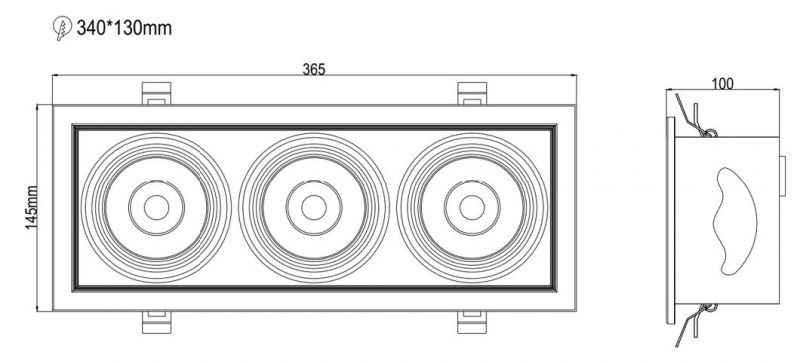 Recessed Triple Heads LED Grille Light 36W 45W Ceiling Lights for Residential Club