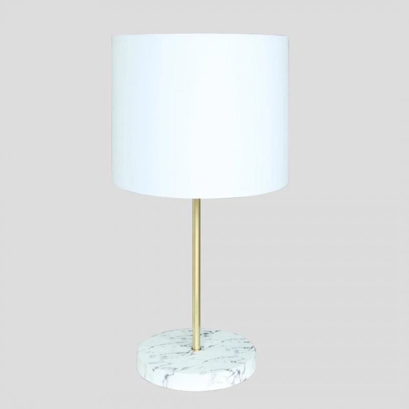 European Style Marbling LED Table Lamp Bedroom LED Marble Desk Lamp with Fabric Shape