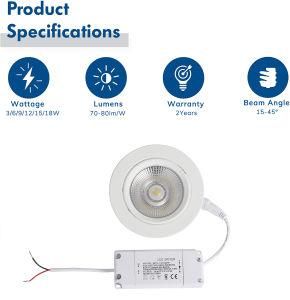 3W Round COB LED Recessed Ceiling Downlight Mini Spotlight Wall Lamp Warm White Angle Adjustable Downlights