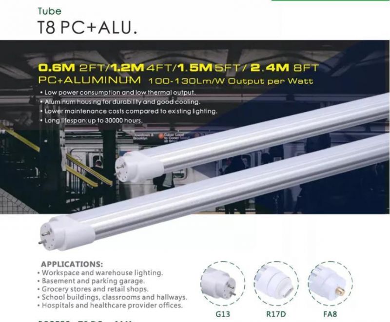 Hot Sale Products Factory Direct 1200mm T8 LED Tube Glass Tube Light LED T5 T8 18W 100lm/W G13