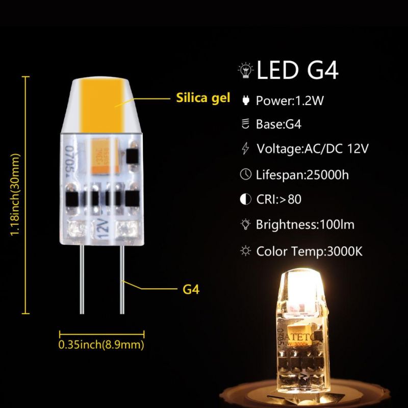 China Factory LED G4 Corn Bulb LED Super Bright 1.2W AC/DC 12V Silica Gel COB Lamp Light