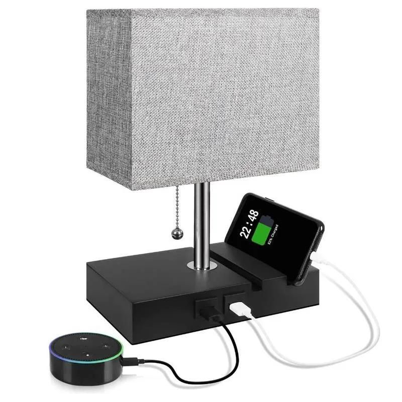 LED American Style Simple Living Room Bedroom Touch USB Charging Linen Table Lamp