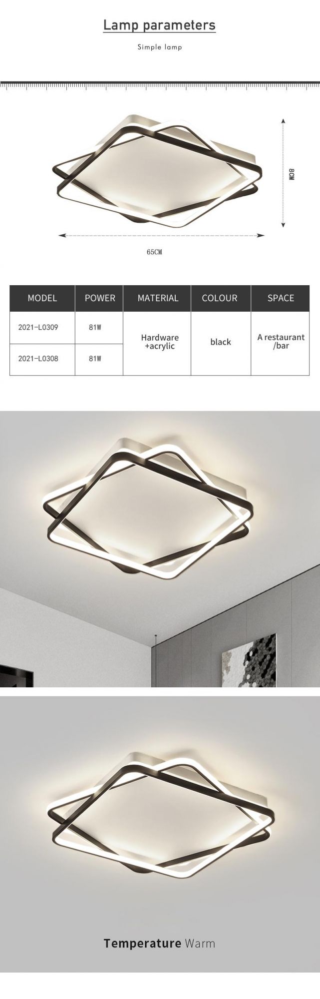 Home Bedroom Decor Nordic Modern Square Simple Fashion Hanging Pendant LED Ceiling Light