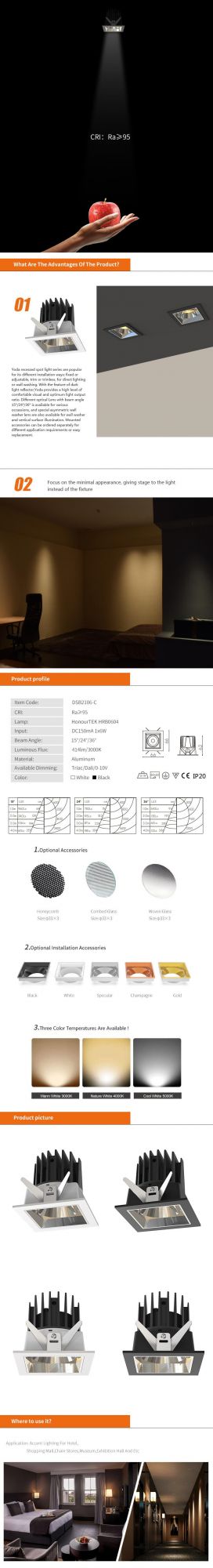 Good Quality Die-Cast Aluminium Ceiling Light Fixed LED Recessed Down Light
