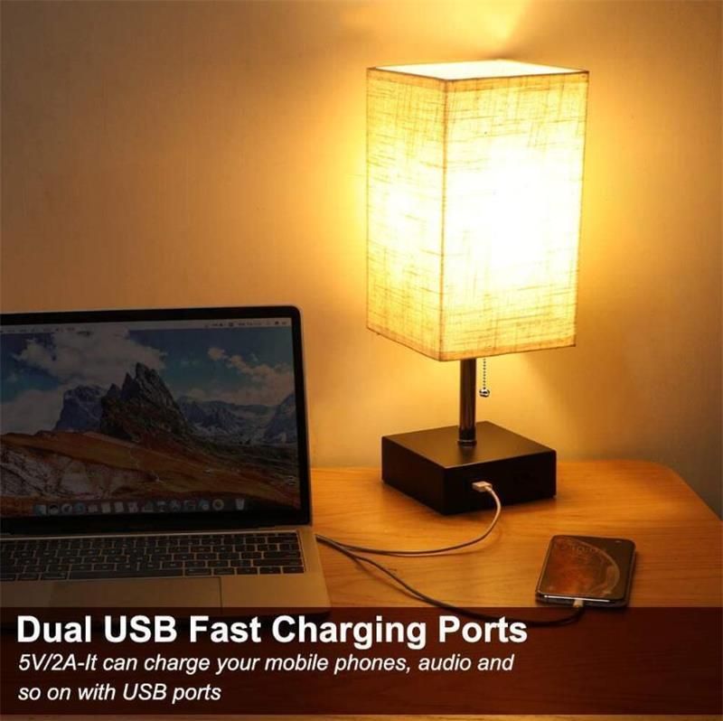 LED Simple Square Linen Indoor Desk Light Bedside Lighting USB Rechargeable Table Lamp