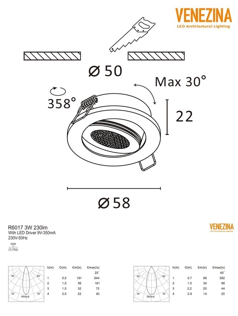Recessed Spot Light COB LED 3W for Inddor Project Lighting Product